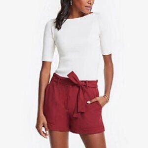 NWT Ann Taylor Tie Waist Marina Short 4P in Burgundy